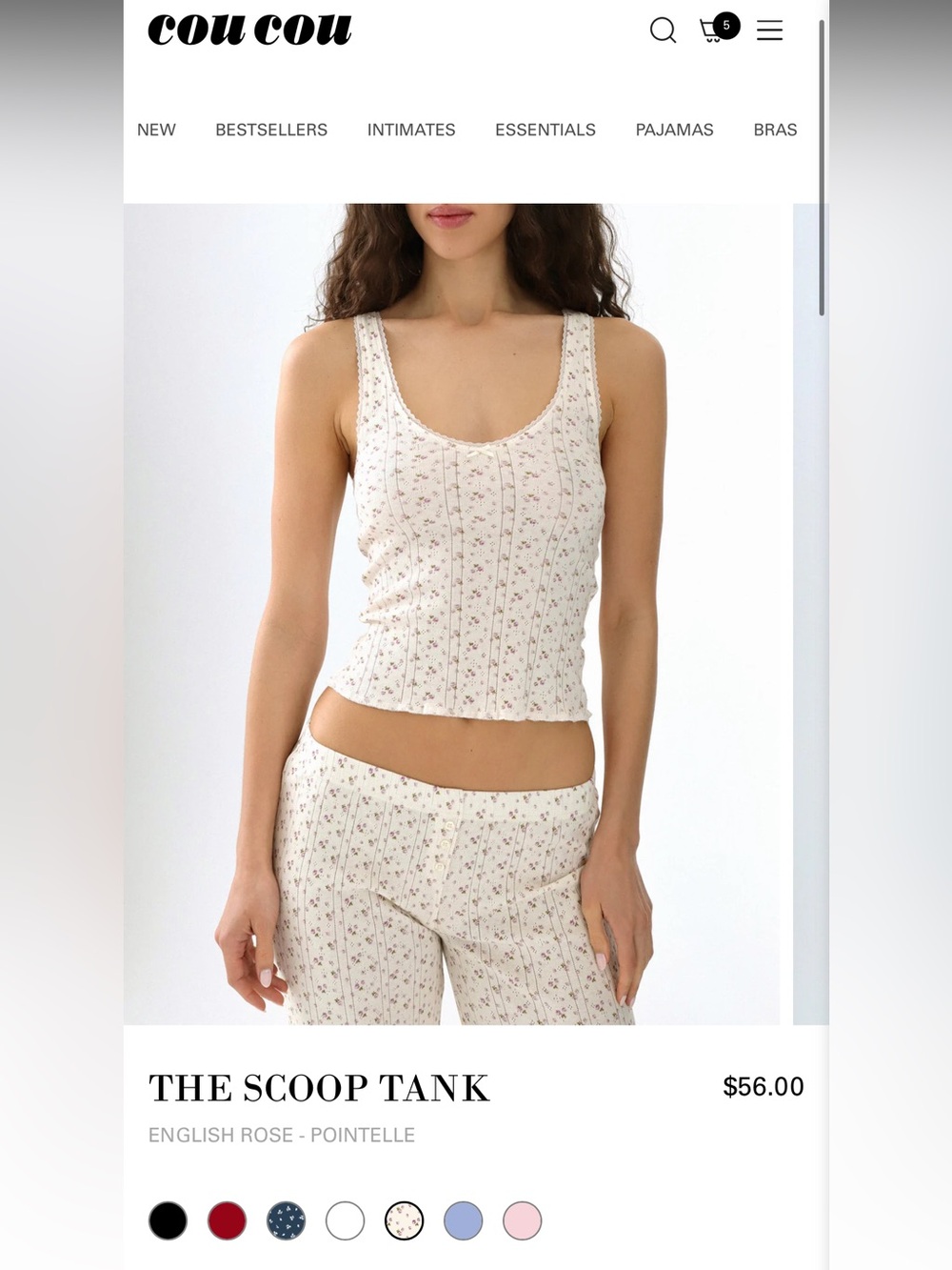 Cou cou intimates the scoop tank English rose M organic cotton Pointelle